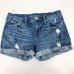 Old Navy Boyfriend Cuffed Distressed Jean Shorts Blue Size 6